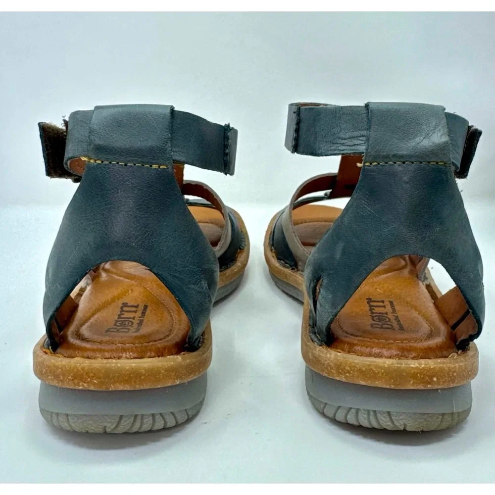 Born Tropi Sandals Womens Size 8 38-39 Leather Gladiator Blue Taupe Ankle Strap